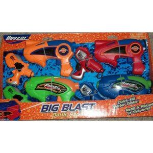 Banzai Big Blast Battle 8 Pack Water Guns Set Pool Game Fun Toy  Camping Squirt